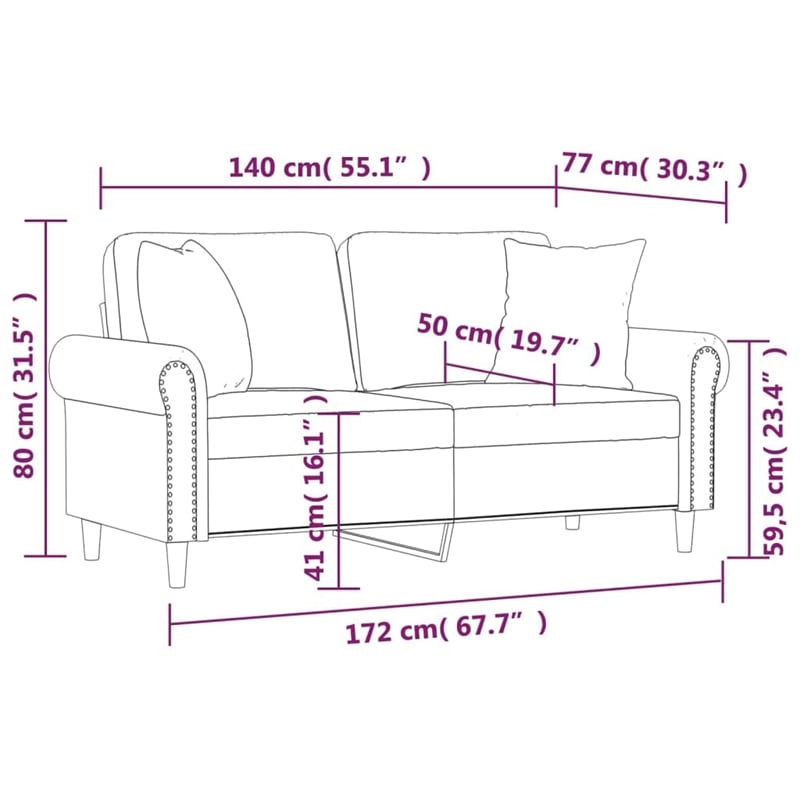 Bowery Hill Metal 2-Seater Sofa in Dark Grey Polyester Velvet