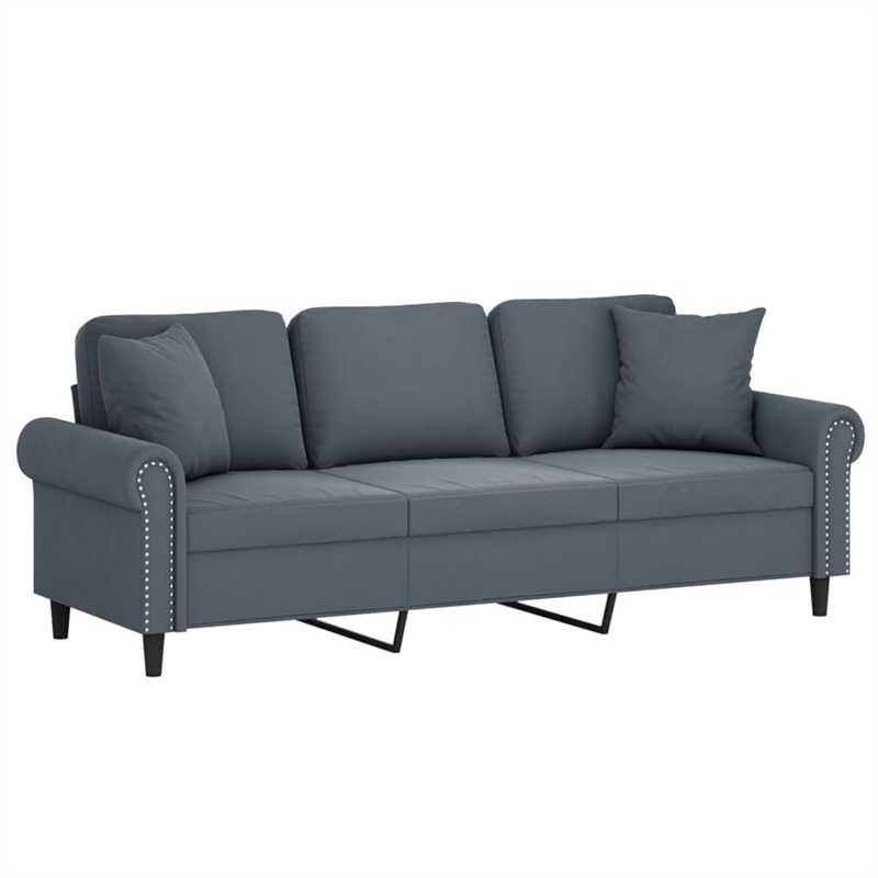 Bowery Hill Metal 3-Seater Sofa in Dark Grey Polyester Velvet
