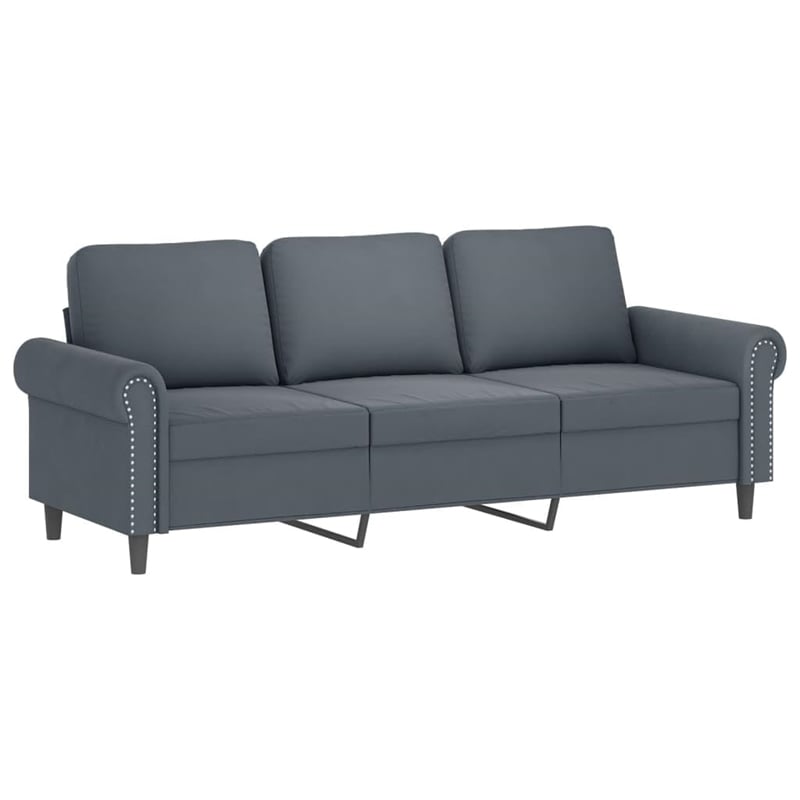 Bowery Hill Metal 3-Seater Sofa in Dark Grey Polyester Velvet