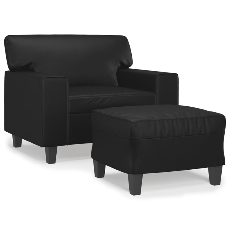 Bowery Hill Single Sofa Chair with Footstool in Black Faux Leather