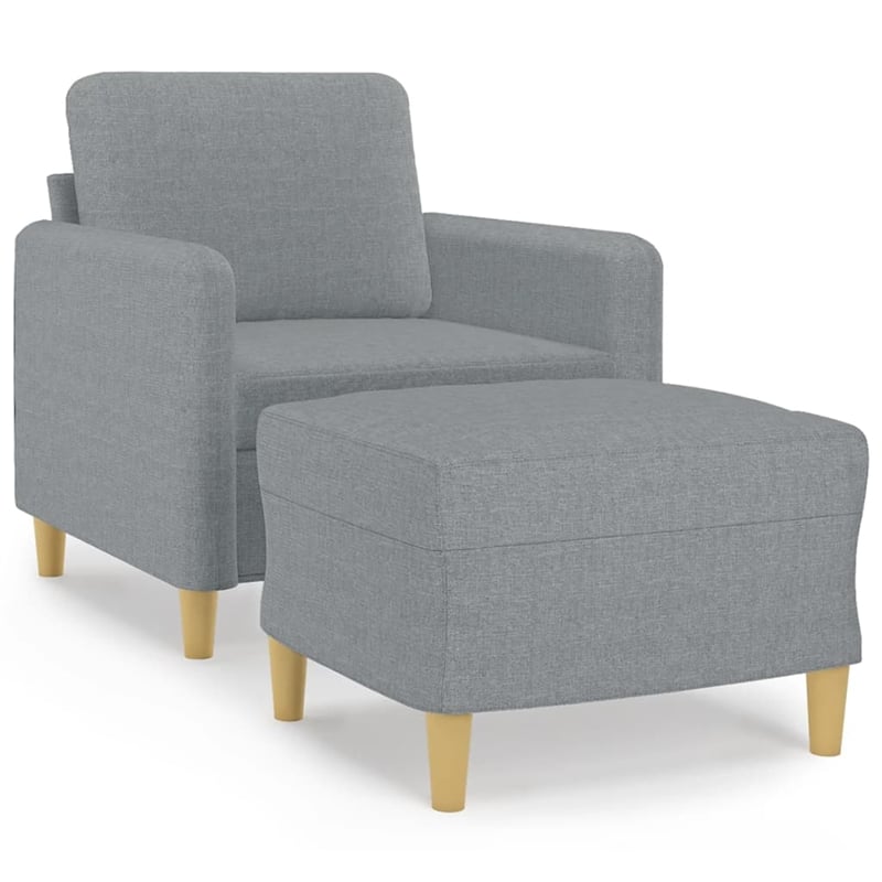 Bowery Hill Contemporary Single Sofa Chair with Footstool in Light Grey