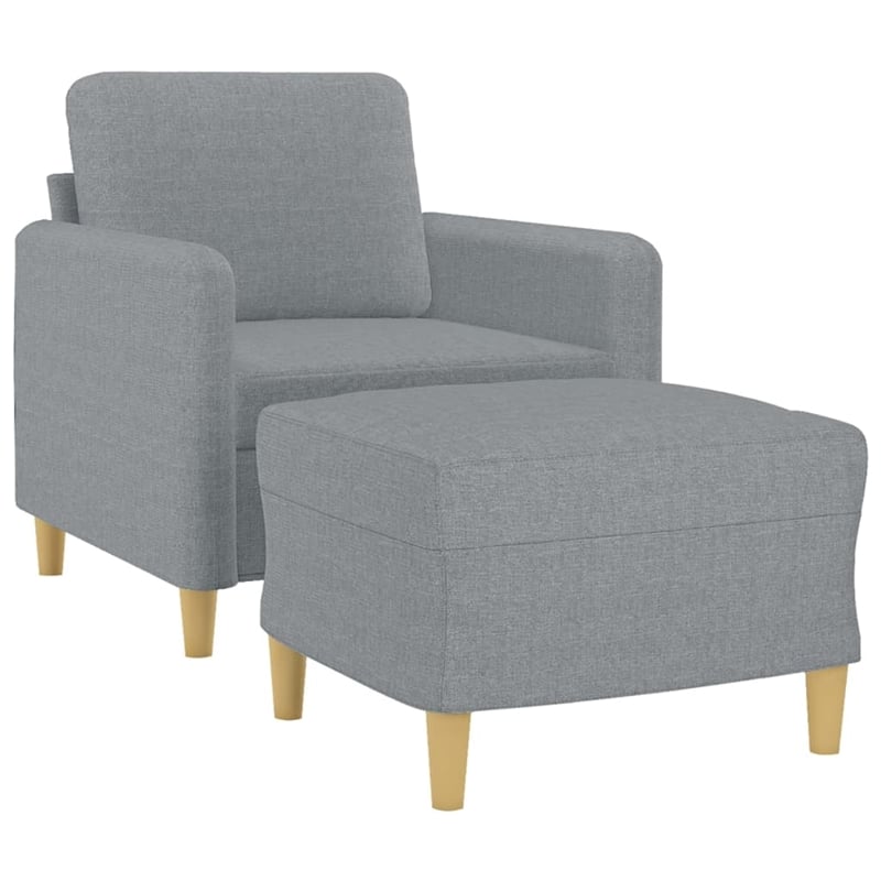 Bowery Hill Contemporary Single Sofa Chair with Footstool in Light Grey