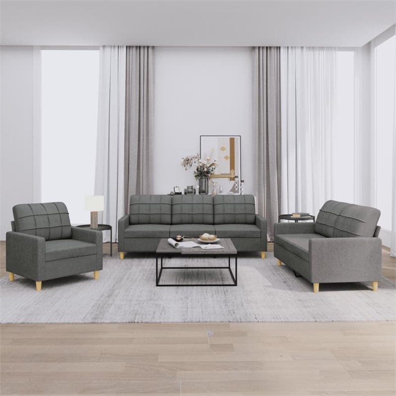 Bowery Hill Contemporary Metal Sofa Set in Dark Grey Polyester Fabric