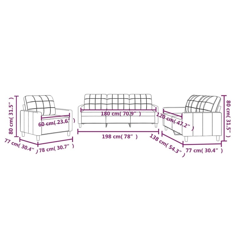 Bowery Hill Contemporary Metal Sofa Set in Dark Grey Polyester Fabric