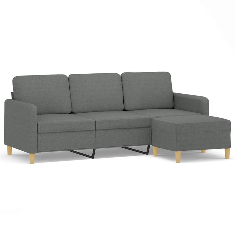 Bowery Hill Contemporary 3-Seater Sofa with Footstool Dark Grey