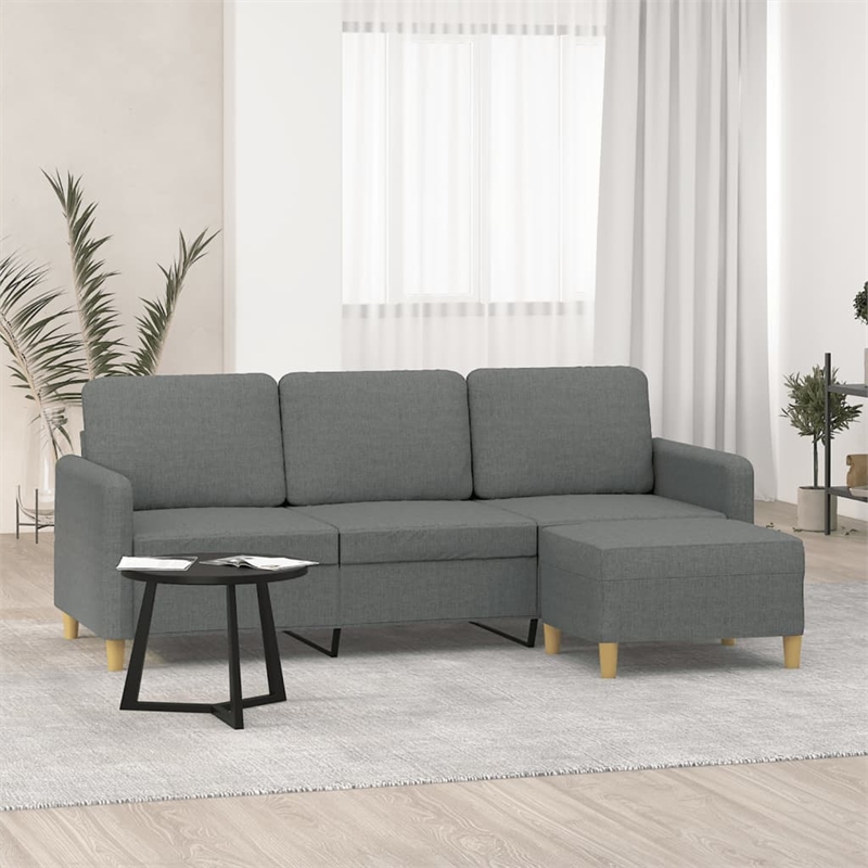 Bowery Hill Contemporary 3-Seater Sofa with Footstool Dark Grey