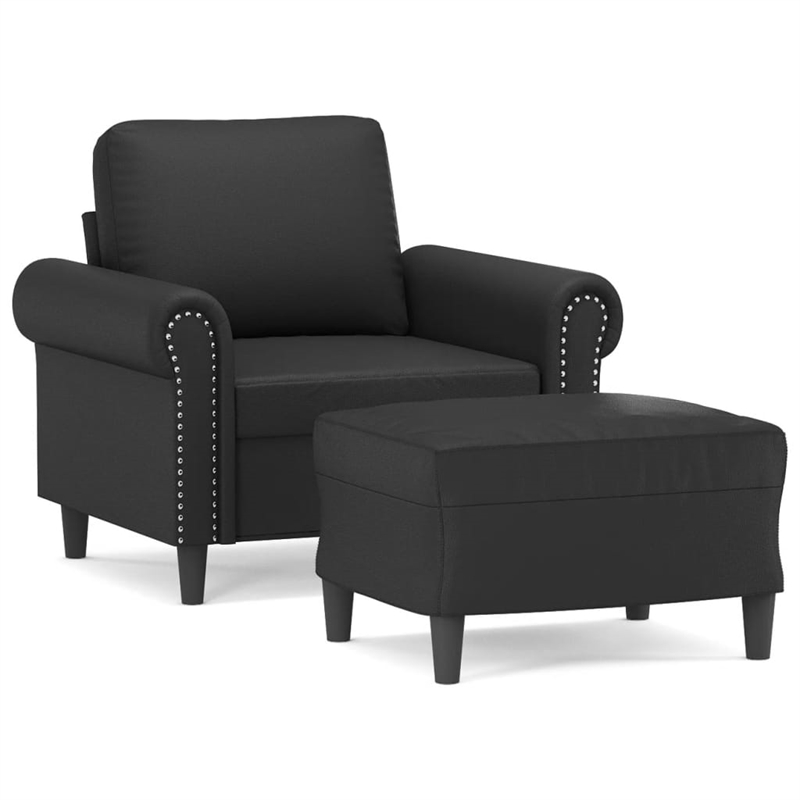 Bowery Hill Contemporary Single Sofa Chair with Footstool in Black