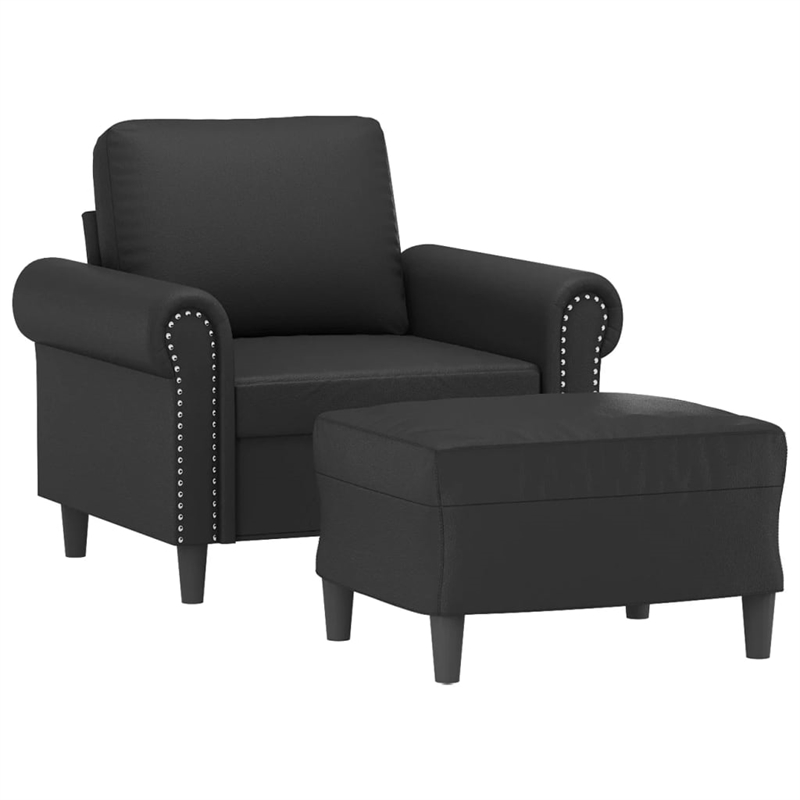Bowery Hill Contemporary Single Sofa Chair with Footstool in Black