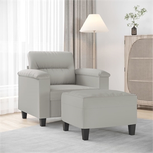 Bowery Hill Contemporary Single Sofa Chair with Footstool in Light Grey