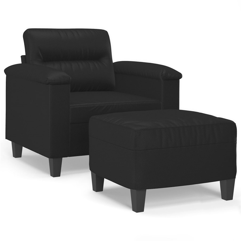 Bowery Hill Single Sofa Chair with Footstool in Black Faux Leather