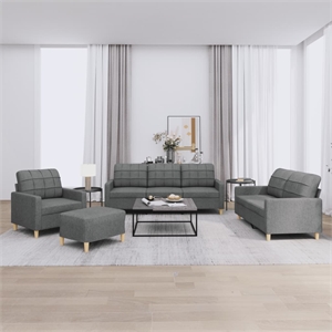 Bowery Hill Contemporary Metal Sofa Set in Dark Grey Polyester Fabric
