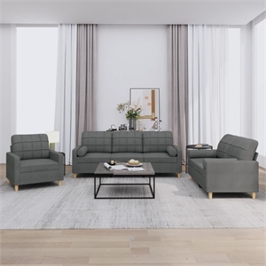 Bowery Hill Contemporary Metal Sofa Set in Dark Grey Polyester Fabric