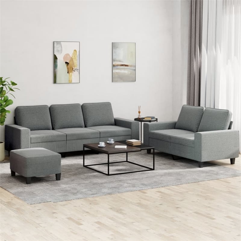 Bowery Hill Contemporary Metal Sofa Set in Dark Grey Polyester Fabric