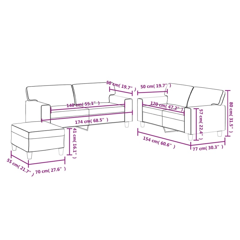 Bowery Hill 2-Seater Rectangular Sofa Set in Black Faux Leather