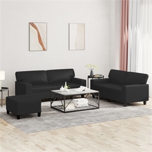 Bowery Hill 2-Seater Rectangular Sofa Set in Black Faux Leather