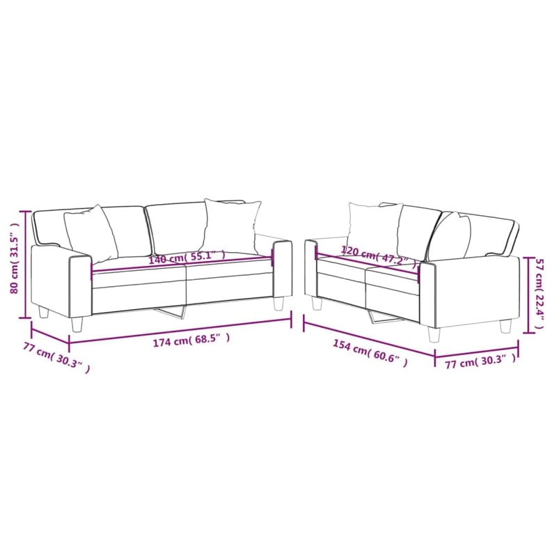 Bowery Hill Contemporary Faux Leather Sofa Set in Black Finish