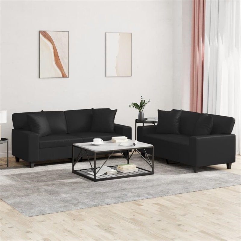 Bowery Hill Contemporary Faux Leather Sofa Set in Black Finish