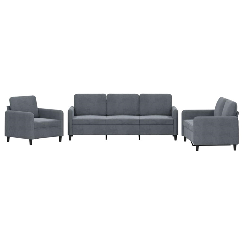 Bowery Hill Large Metal Sofa Set in Dark Grey Polyester Velvet