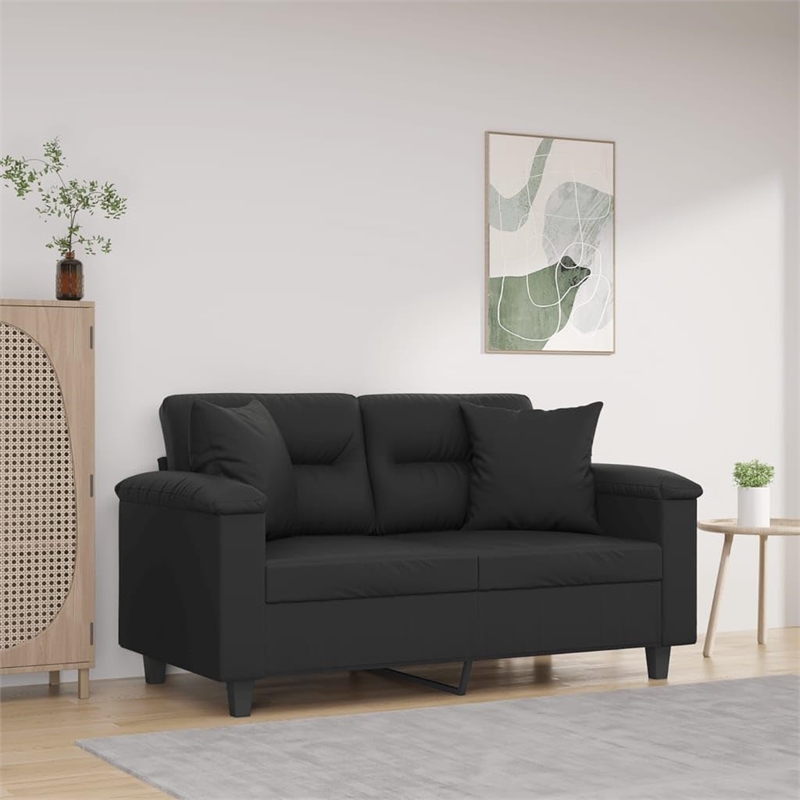 Bowery Hill Contemporary Metal 2-Seater in Sofa Black Faux Leather