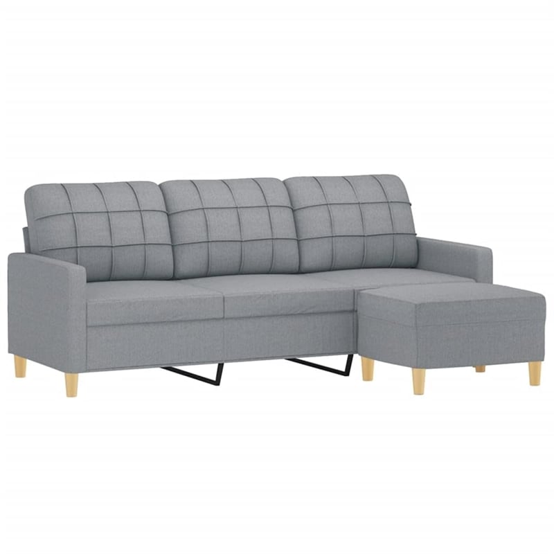 Bowery Hill Contemporary 3-Seater Sofa with Footstool in Light Grey