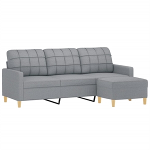 Bowery Hill Contemporary 3-Seater Sofa with Footstool in Light Grey