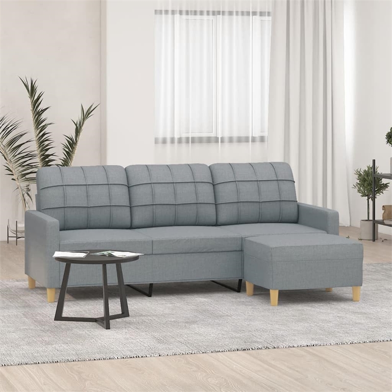 Bowery Hill Contemporary 3-Seater Sofa with Footstool in Light Grey