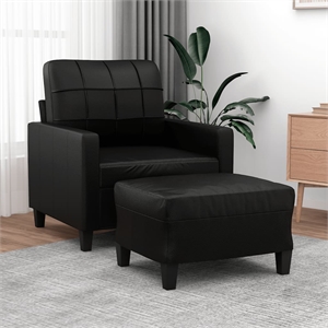 Bowery Hill Single Sofa Chair with Footstool in Black Faux Leather