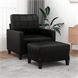 Bowery Hill Single Sofa Chair with Footstool in Black Faux Leather