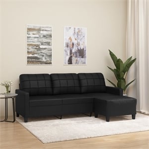 Bowery Hill Contemporary 3-Seater Sofa with Footstool in Black