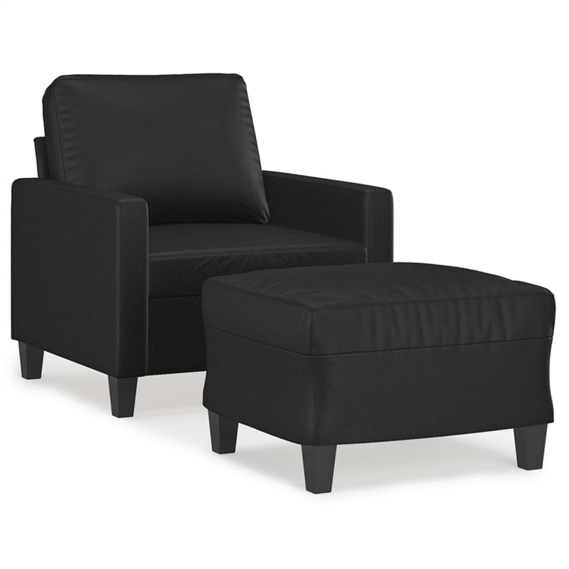 Bowery Hill Contemporary Single Sofa Chair with Footstool in Black
