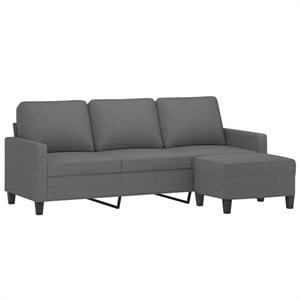 Bowery Hill Contemporary 3-Seater Sofa with Footstool in Dark Gray