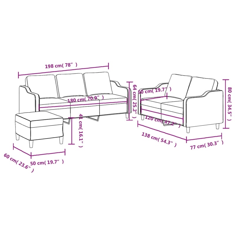 Bowery Hill Contemporary Metal Sofa Set in Dark Grey Polyester Fabric