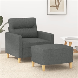 Bowery Hill Contemporary Single Sofa Chair with Footstool in Dark Grey