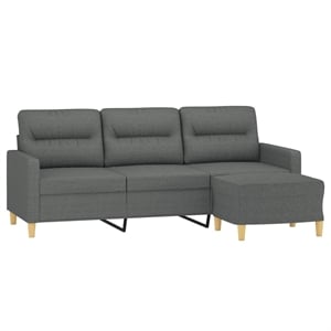Bowery Hill Contemporary 3-Seater Sofa with Footstool in Dark Grey