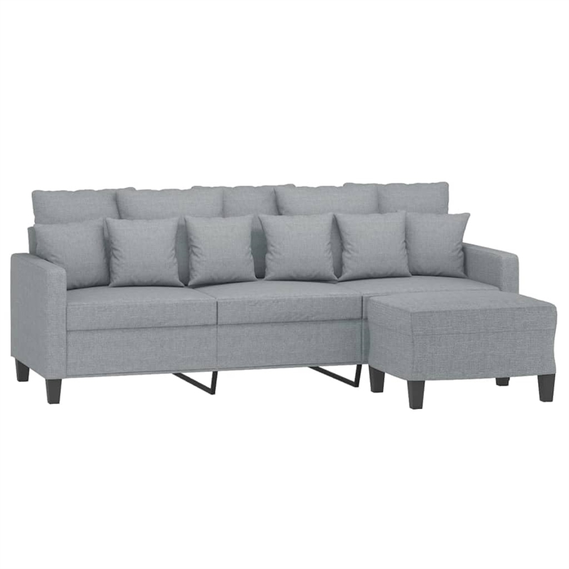 Bowery Hill Contemporary 3-Seater Sofa with Footstool in Light Grey