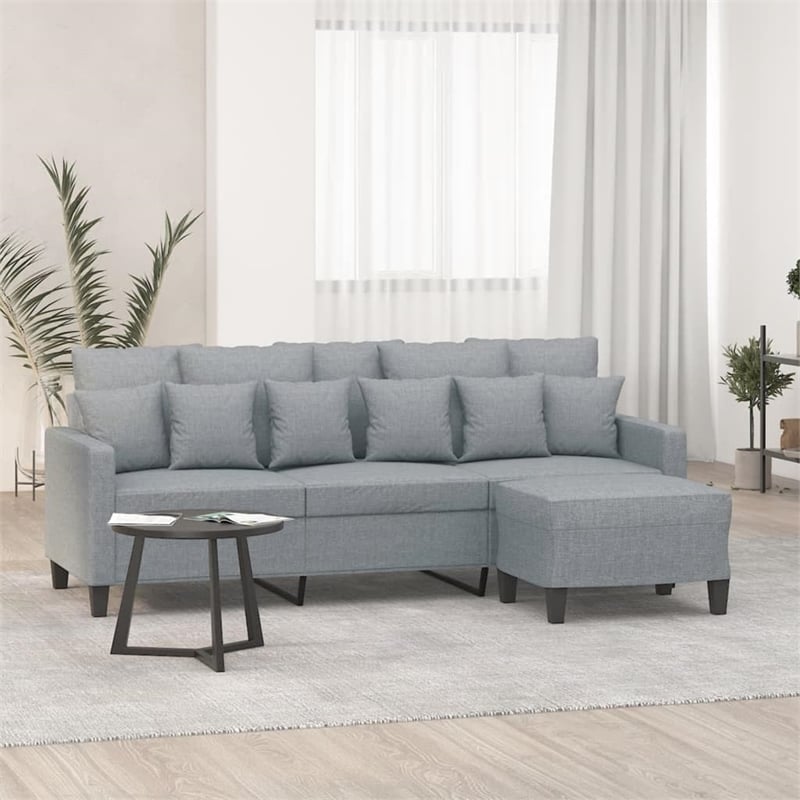 Bowery Hill Contemporary 3-Seater Sofa with Footstool in Light Grey