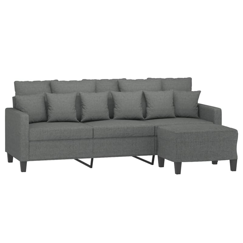 Bowery Hill Contemporary 3-Seater Sofa with Footstool in Dark Grey