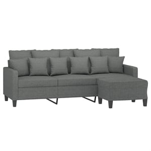 Bowery Hill Contemporary 3-Seater Sofa with Footstool in Dark Grey