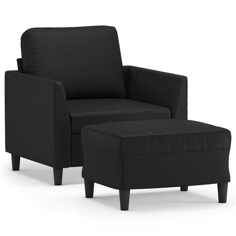 Bowery Hill Contemporary Single Sofa Chair with Footstool in Black