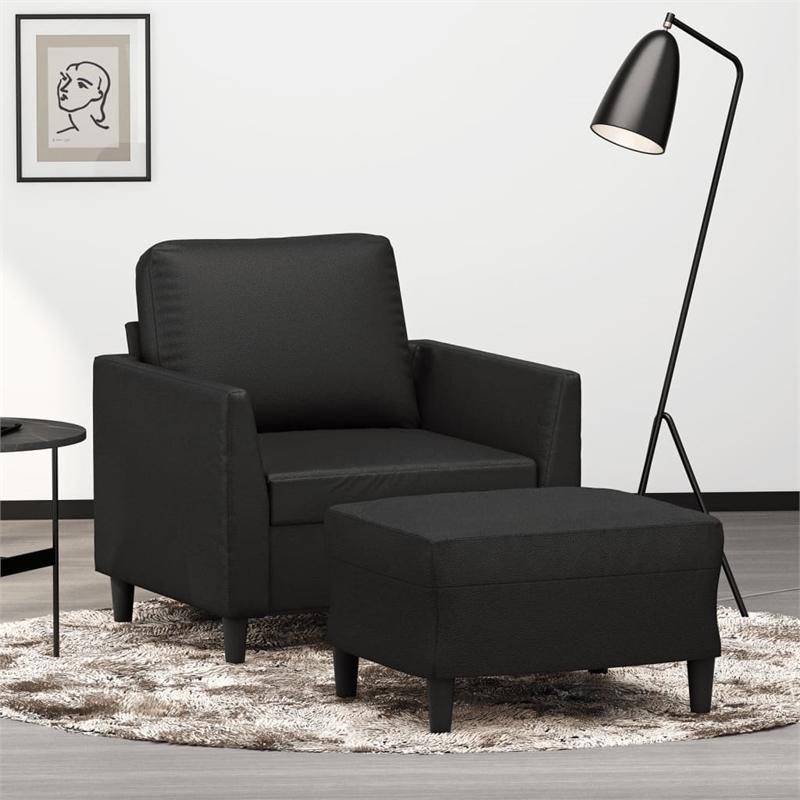 Bowery Hill Contemporary Single Sofa Chair with Footstool in Black