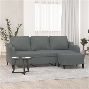 Bowery Hill Contemporary 3-Seater Sofa with Footstool in Dark Grey