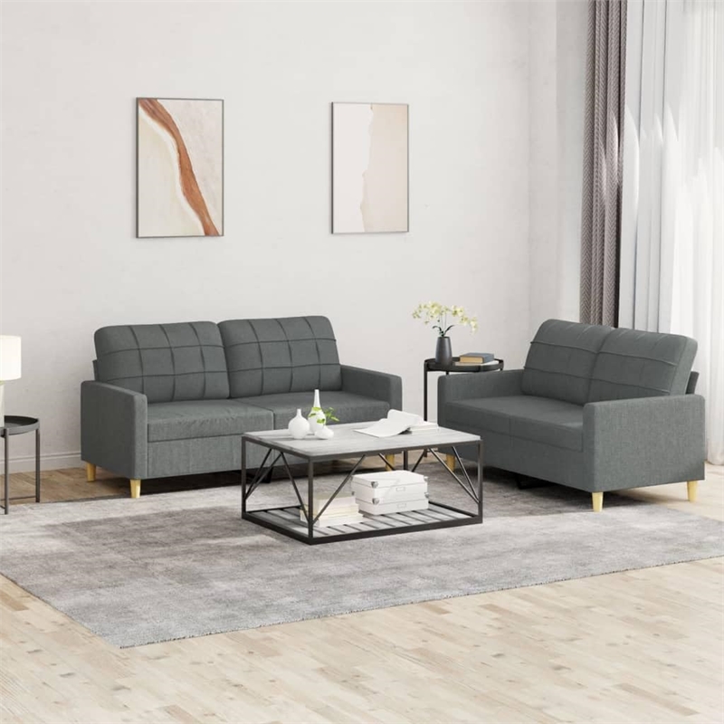 Bowery Hill Contemporary Metal Sofa Set in Dark Grey Polyester Fabric