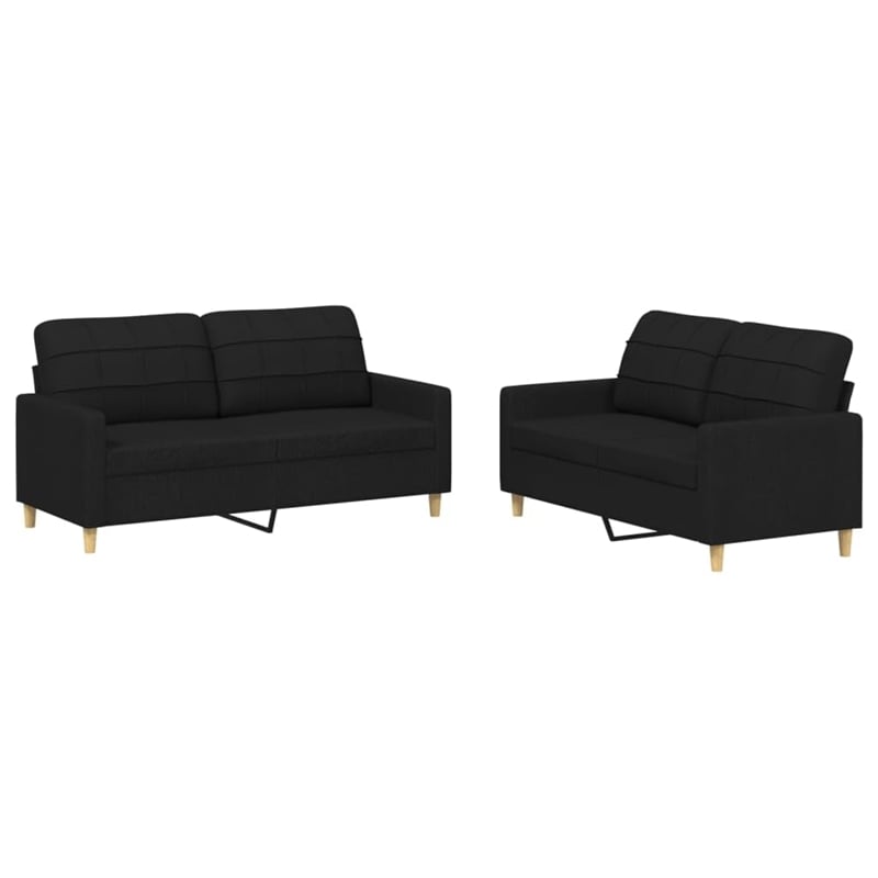 Bowery Hill Rectangular 2-Seater Sofa Set in Black Polyester