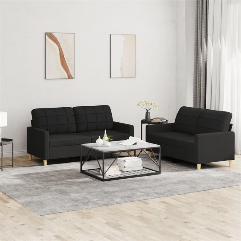 Bowery Hill Rectangular 2-Seater Sofa Set in Black Polyester