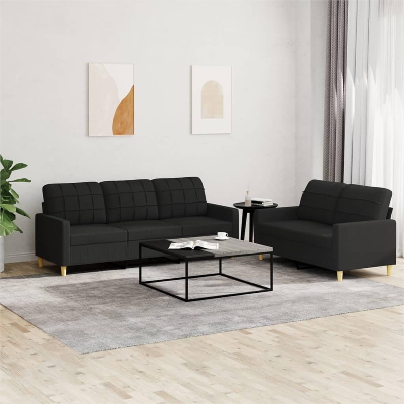 Bowery Hill 2-Seater And 3-Seater Sofa Set in Black Polyester