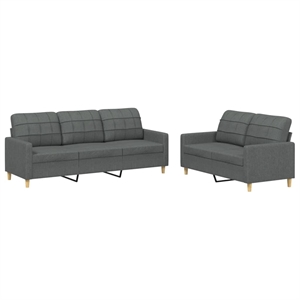 Bowery Hill 2-Seater 3-Seater Footstool Sofa Set in Dark Grey Fabric
