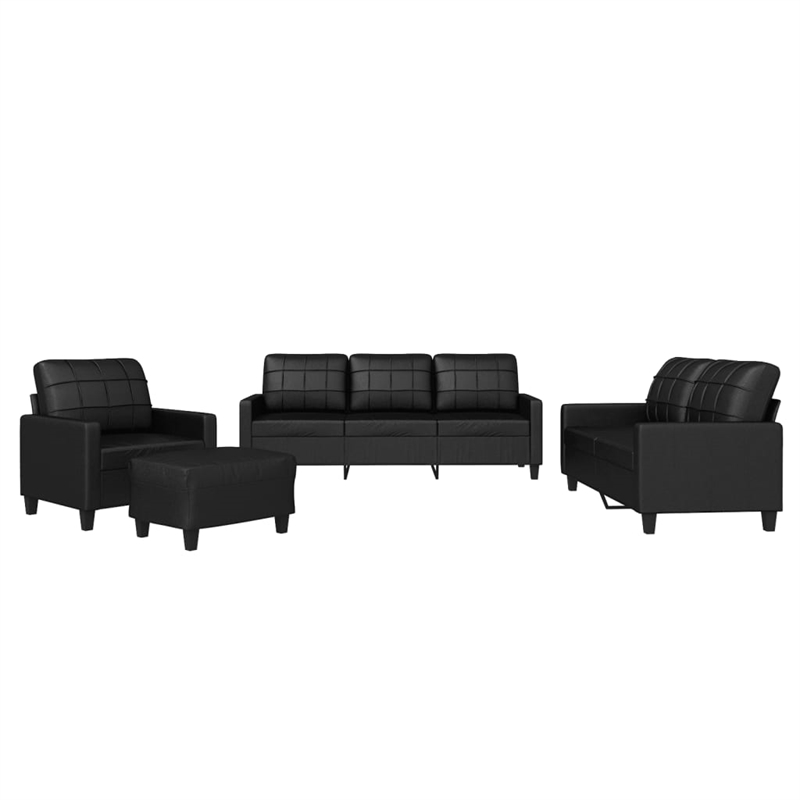 Bowery Hill Contemporary Medium Durable Sofa Set in Black Faux Leather