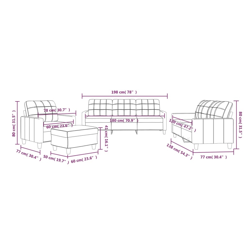 Bowery Hill Contemporary Medium Durable Sofa Set in Black Faux Leather