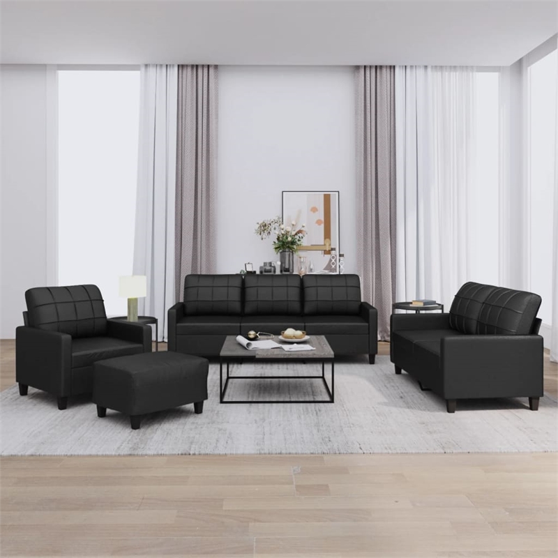 Bowery Hill Contemporary Medium Durable Sofa Set in Black Faux Leather