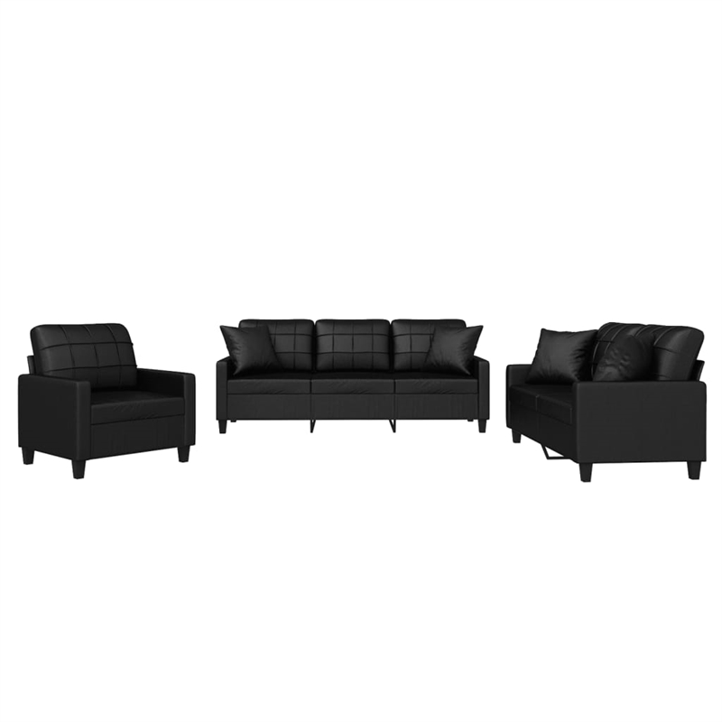 Bowery Hill Contemporary 3 Piece Sofa Set in Black Faux Leather
